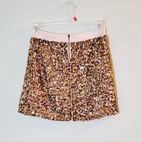 Alice + Olivia Gold Sequins Ivory Silk Mini Skirt - Picture 4 of 10